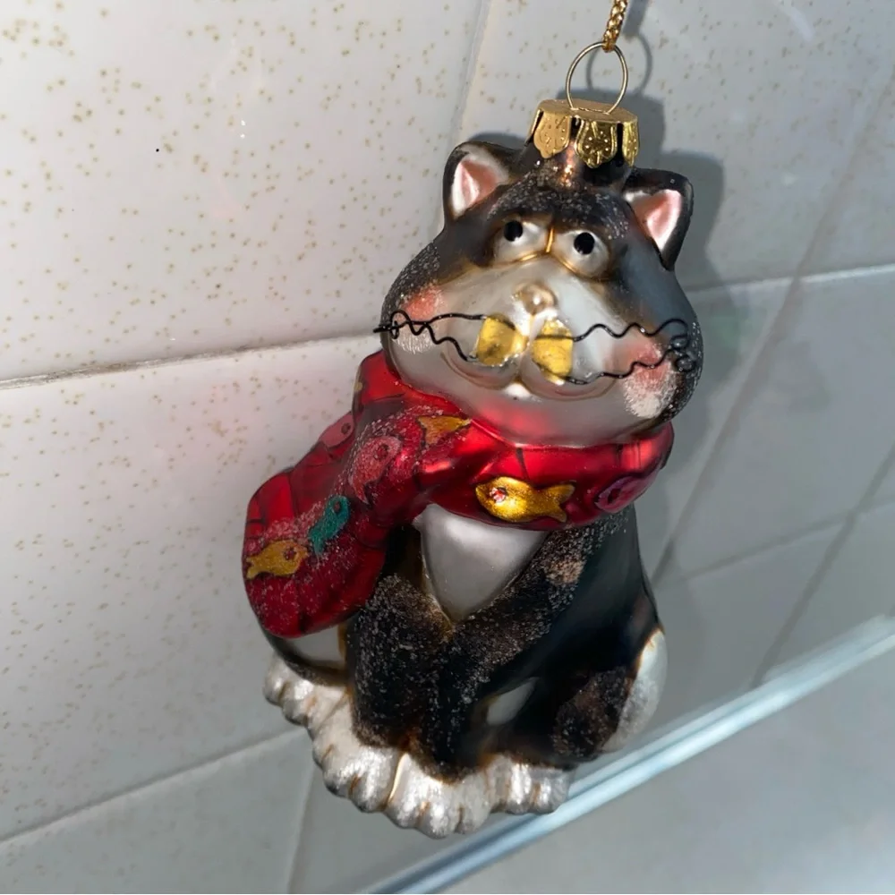 Vintage Glass CAT‎ Christmas Tree Ornament